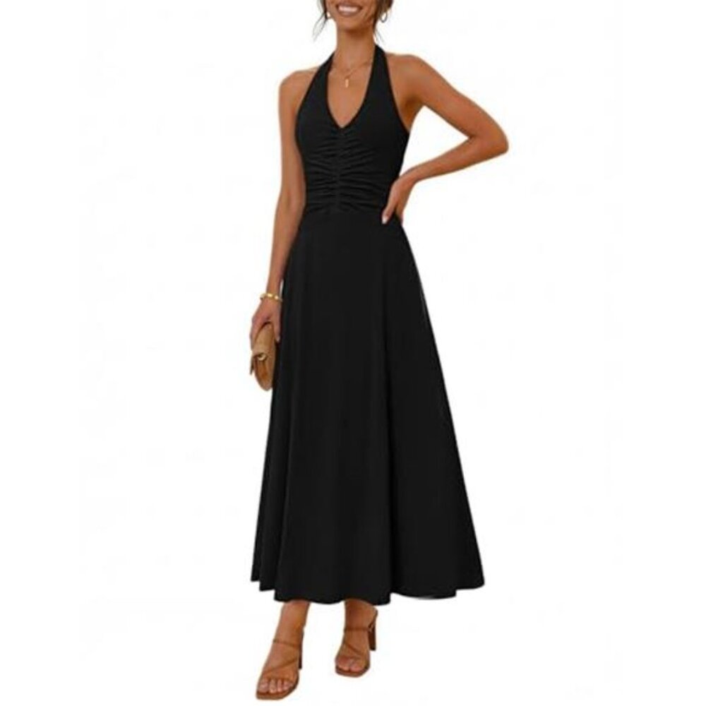 Women's Formal Halter Maxi Dress 2026 Summer Backless Sleeveless V Neck